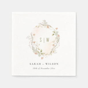 Pastel Wildblume Floral Monogram Wreath Wedding Serviette