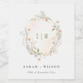 Pastel Wildblume Floral Monogram Wreath Wedding Weinetikett (Einzelnes Label)