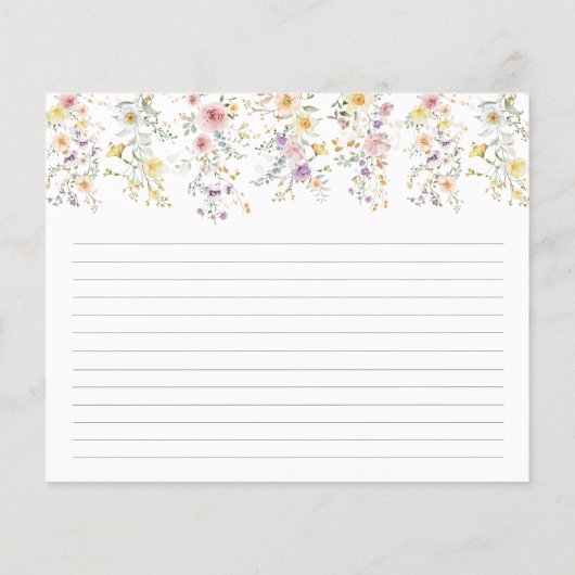 Pastel Wildblume Garden Brautparty Rezept Karte (Rückseite)