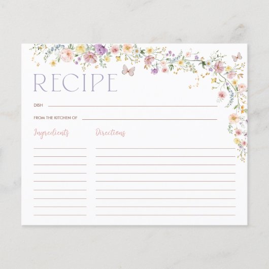Pastel Wildblume Garden Brautparty Rezept Karte (Vorderseite)