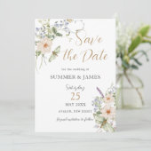 Pastel Wildblume Garden Delikatessen Hochzeitsfeie Save The Date (Stehend Vorderseite)