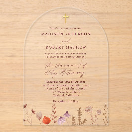 Pastel Wildblume Garden Katholische Hochzeit Acryleinladungen