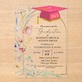 Pastel Wildblume Garden Twin Graduation Party Acryleinladungen (Vorderseite)