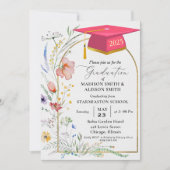 Pastel Wildblume Garden Twin Graduation Party Einladung (Vorderseite)