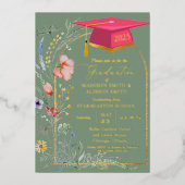 Pastel Wildblume Garden Twin Graduation Party Folieneinladung (Vorderseite)