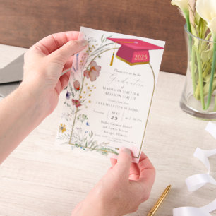 Pastel Wildblume Garden Twin Graduation Party Pergament Einladungen