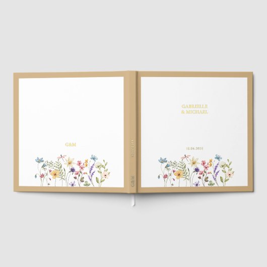 Pastel Wildblume Hochzeit Beige Grenze Gästebuch (Voll)