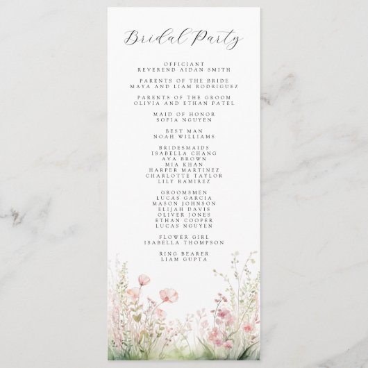 Pastel-Wildblume-Hochzeitsprogramm Programm (Rückseite)