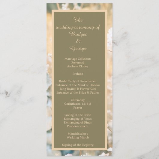 Pastel Wildblume Hochzeitsprogramm und Menü Programm (Rückseite)