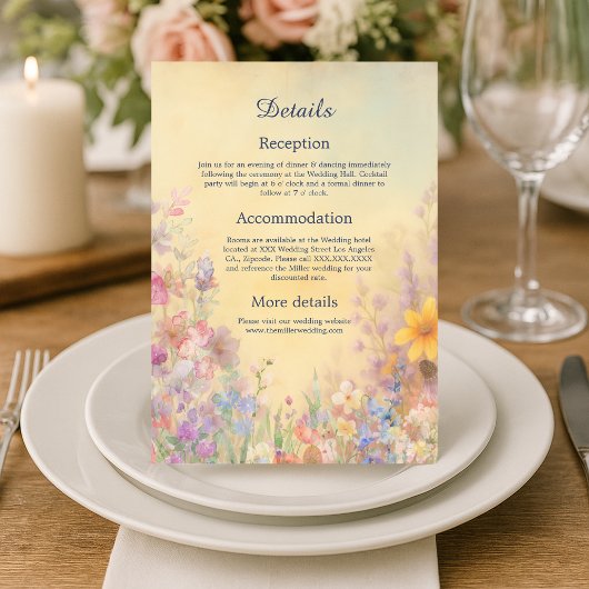 Pastel Wildblume Meadow Barn Wedding Begleitkarte