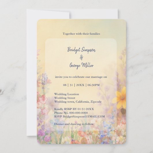 Pastel Wildblume Meadow Barn Wedding Einladung (Vorderseite)