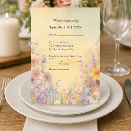 Pastel Wildblume Meadow Barn Wedding RSVP Karte
