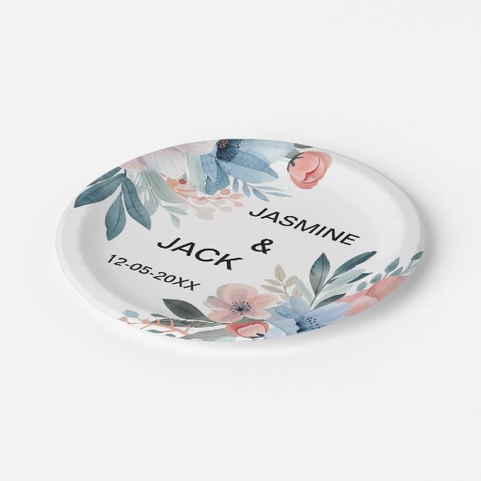 Pastel-Wildblume Pappteller (Schrägansicht)