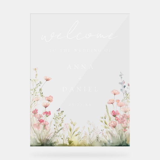 Pastel Wildblume Wedding Acrylschild (Vorderseite)