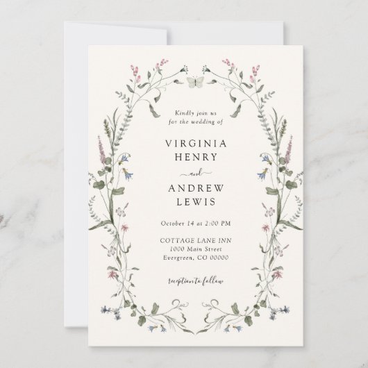 Pastel Wildblume Wedding Einladung (Vorderseite)