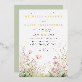 Pastel Wildblume Wedding Foil Einladung
