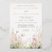Pastel Wildblume Wedding Foil Einladung (Vorderseite)