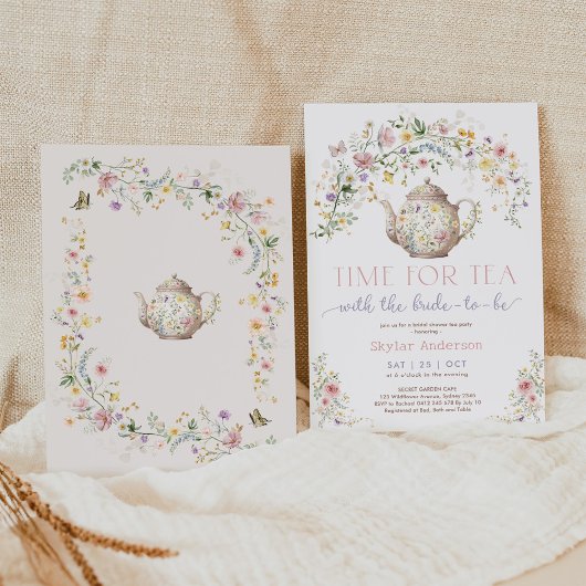 Pastel Wildblume Zeit für Tee-Brautparty Party Einladung