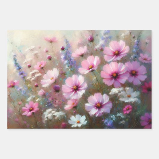 Pastel Wildblumen Impressionist Decoupage Geschenkpapier Set (Vorderseite)