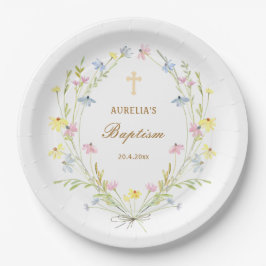 Pastel Wildblumen Taufe Pappteller