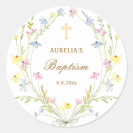 Pastel Wildblumen Taufe Runder Aufkleber