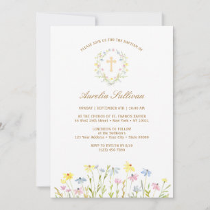 Pastel Wildblumen Wreath Baptisse Einladung