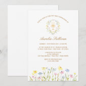 Pastel Wildblumen Wreath Erste Kommune Einladung (Vorne/Hinten)