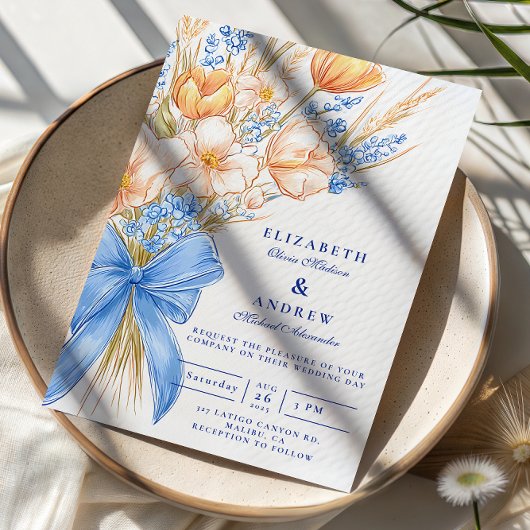 Pastel Wildflower Bow Wedding Einladung