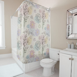 Pastel Wildflower Collage – Chic Floral Geometric  Duschvorhang