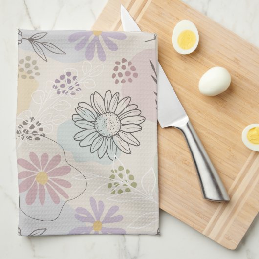Pastel Wildflower Collage – Chic Floral Geometric  Geschirrtuch (Viertel Falte)