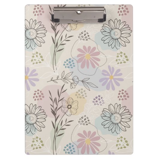 Pastel Wildflower Collage – Chic Floral Geometric  Klemmbrett (Vorderseite)