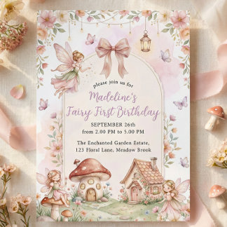 Pastel Wildflower Fairy First 1st Birthday Party Einladung