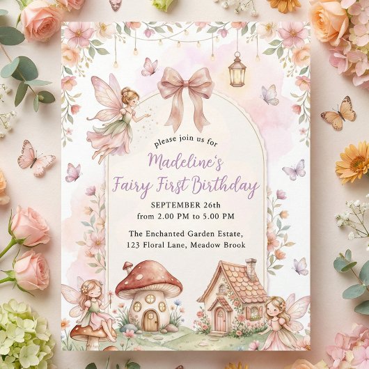 Pastel Wildflower Fairy First 1st Birthday Party Einladung
