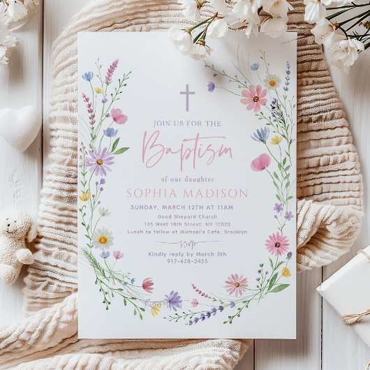 Pastel Wildflower Floral Baptism Einladung