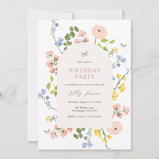 Pastel Wildflower Garden Birthday Invitation Einladung (Vorderseite)