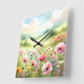 Pastel Wildflower Meadow Landscape Quadratische Wanduhr (Winkel)