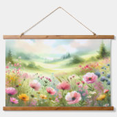 Pastel Wildflower Meadow Landscape Wandteppich Mit Holzrahmen (Vorne)