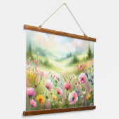 Pastel Wildflower Meadow Landscape Wandteppich Mit Holzrahmen (Gewinkelt)