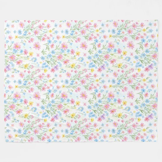 Pastel Wildflower Meadow Pattern Fleecedecke (Vorderseite (Horizontal))