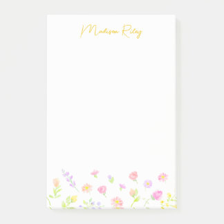 Pastel Wildflower Personalized Gold Post-It Notes Klebezettel
