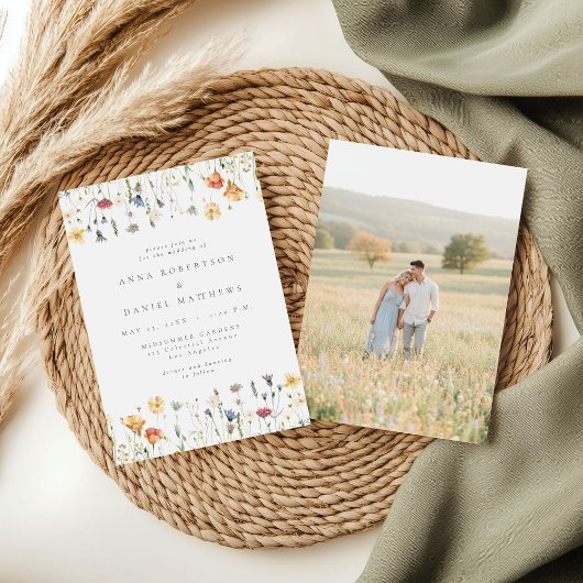 Pastel Wildflower Photo Wedding Invitation Einladung
