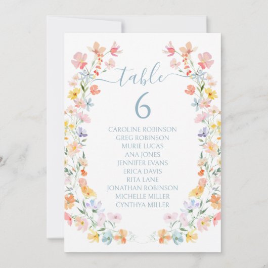 Pastel Wildflower Spring Wedding Table Number Einladung (Rückseite)
