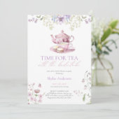 Pastel Wildflower Time for Tea Bridal Shower Party Einladung (Stehend Vorderseite)
