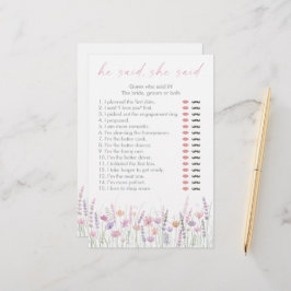 Pastel Wildflowers He Said She Said Bridal Game