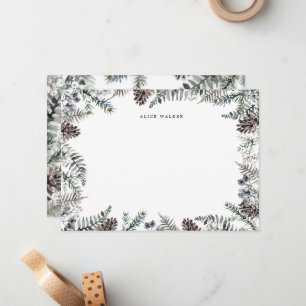 Pastel Winter Greenery Elegant Monogram Note Card Mitteilungskarte