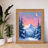 Pastel Winter Mountain Watercolor Landscape Poster
