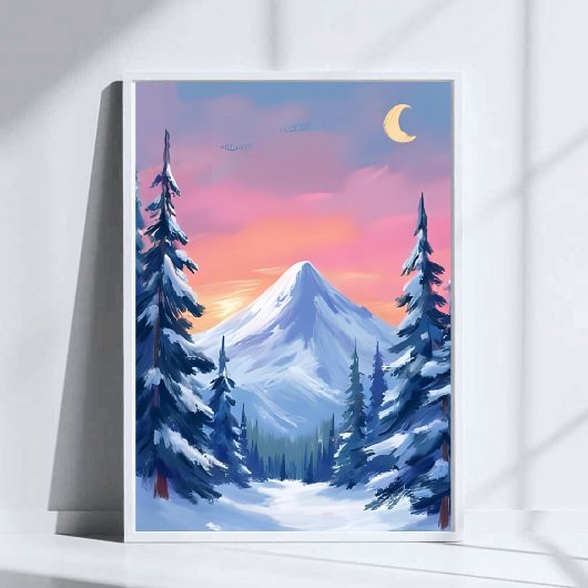 Pastel Winter Mountain Watercolor Landscape Poster