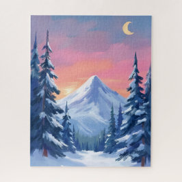 Pastel Winter Mountain Watercolor Landscape Puzzle