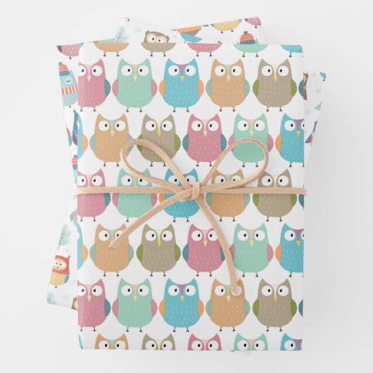 Pastel Winter Owls Umhüllungspapierblätter Geschenkpapier Set (Beispiel)