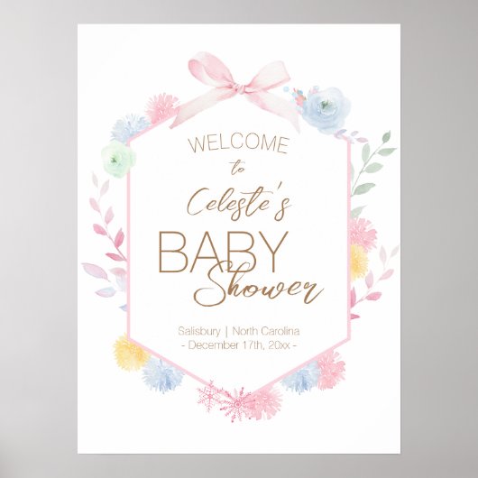 Pastel Winter Wonderland Baby Dusche Willkommen Poster (Vorne)